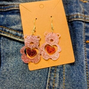 Pink Glitter Bear Earrings